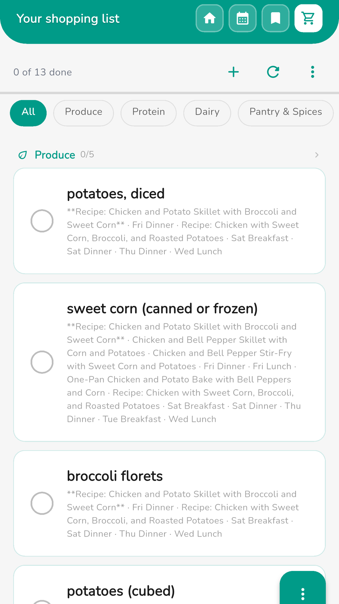 What's for Dinner app screenshot